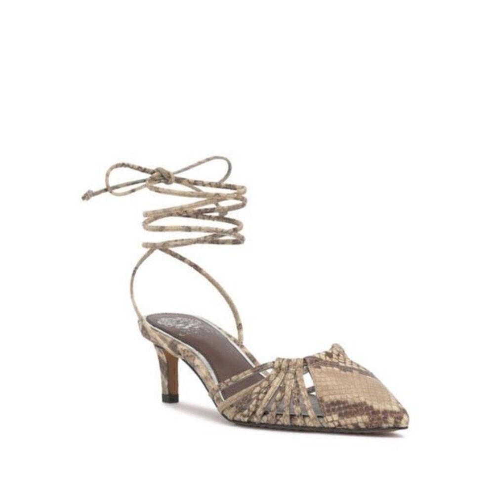 Vince Camuto Kota Snake Print Ankle‑Wrap Kitten Heels Women’s 8 NWOB